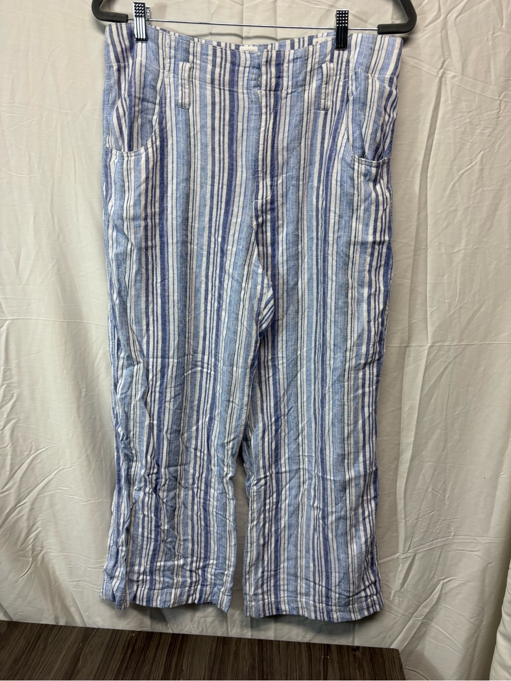 Gap Blue and White Striped Size 12 Wide Leg Linen Pants